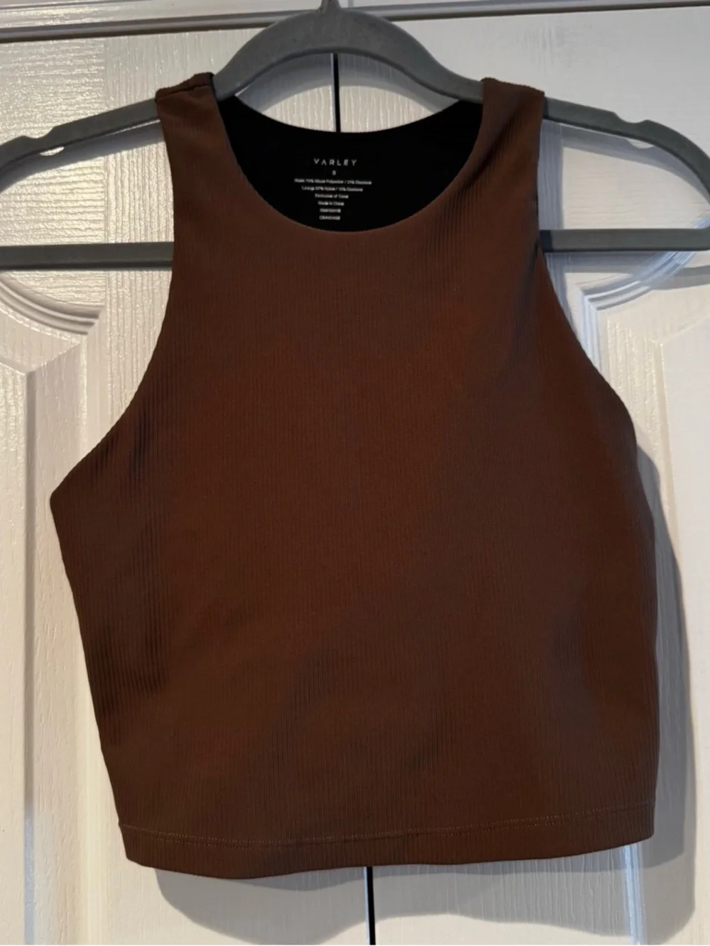 Varley Chocolate Brown Ribbed Long Line Racerback Sports Bra - Size S - Picture 4 of 7